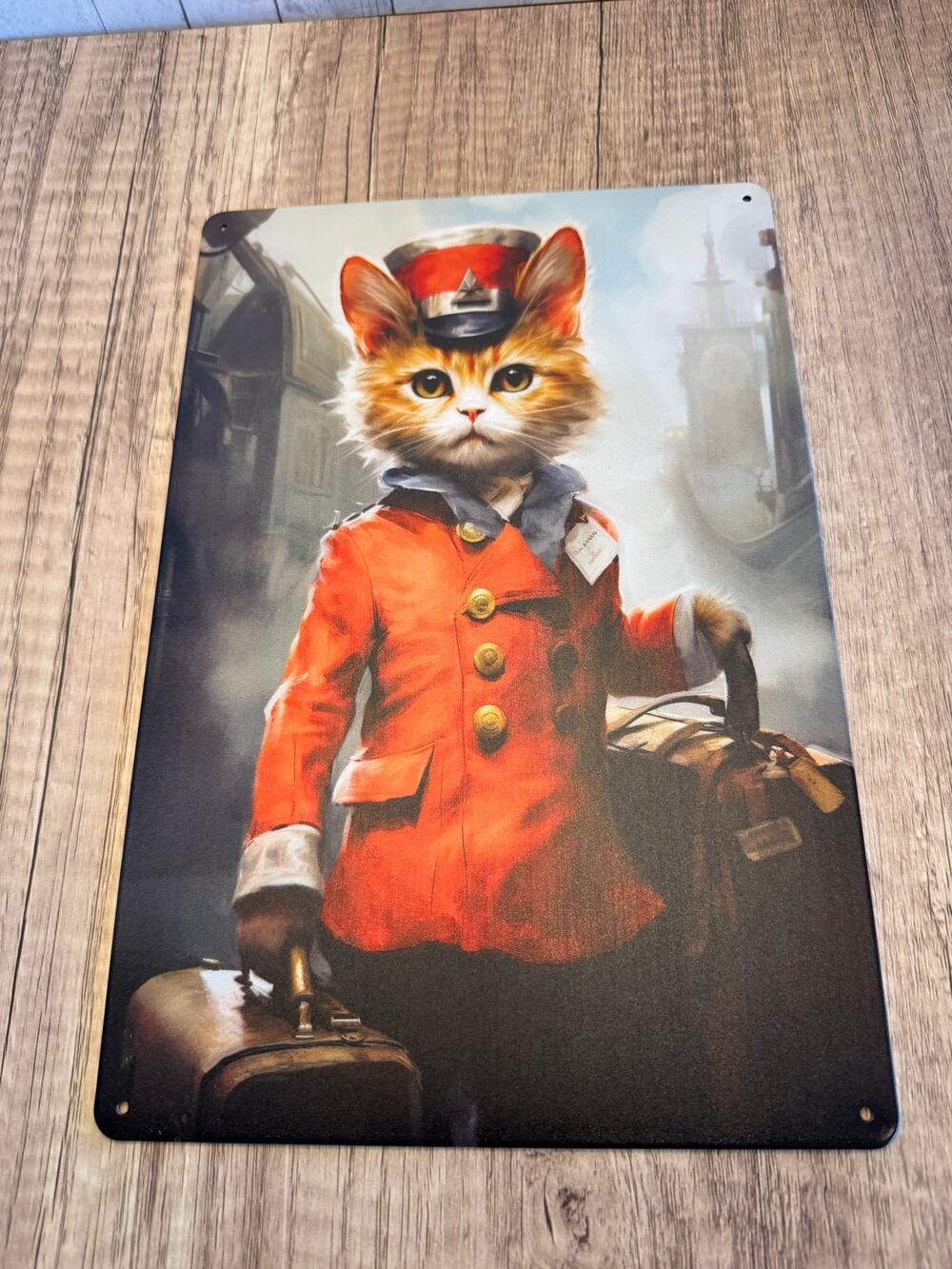 Bellhop Kitty Metal Sign Cute Cat Bellhop Cat Metal Home Decor NEW!